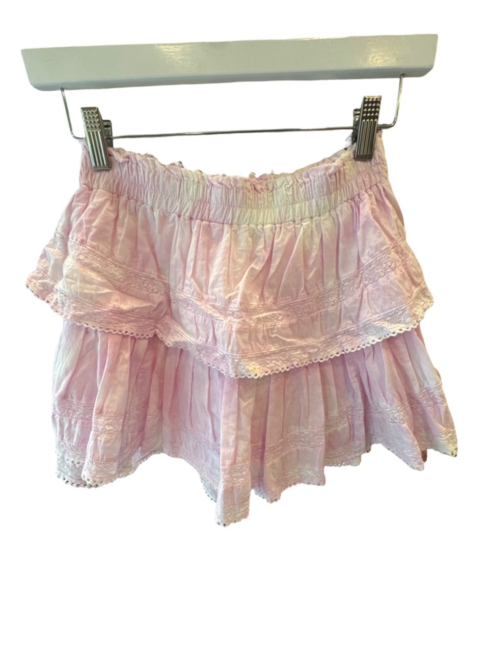 LoveShackFancy Peony Pink Tiered Mini Skirt